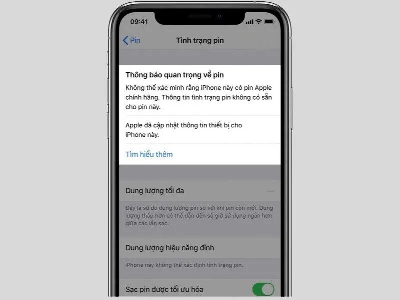 Lỗi “Không thể xác minh pin chính hãng” trên iPhone