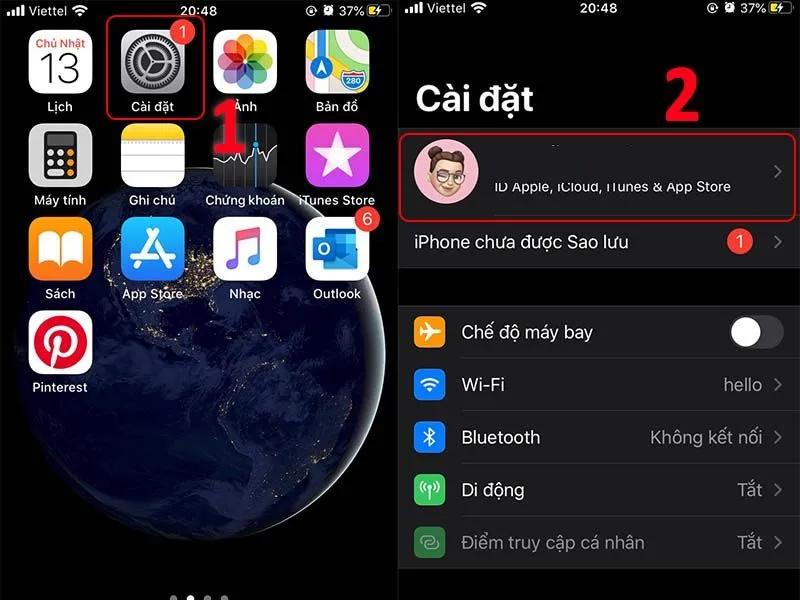 Vào ID Apple trong ứng dụng Cài đặt