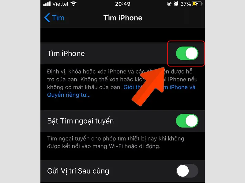 Bật chế độ tìm iPhone