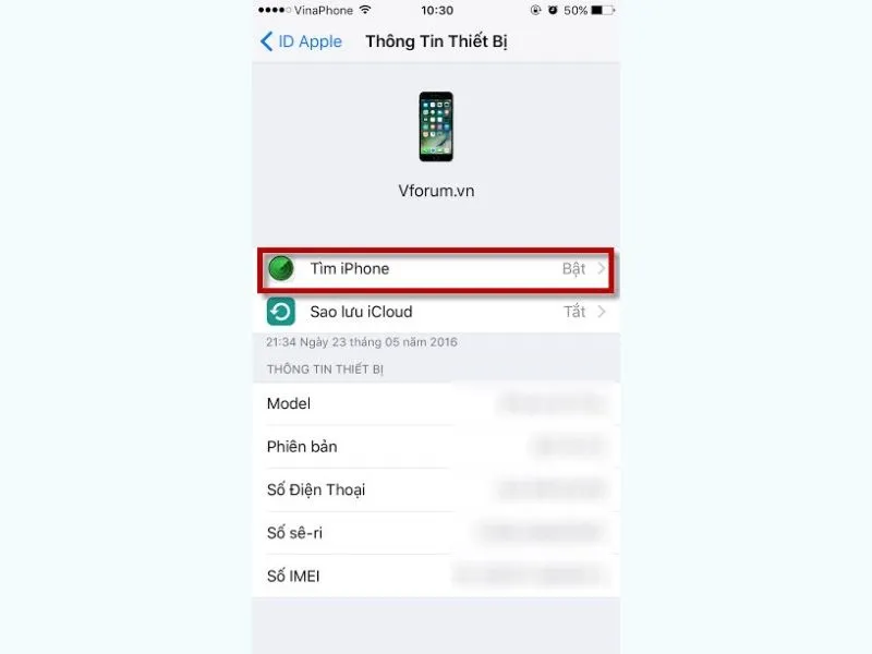 Nhấn vào tìm iPhone