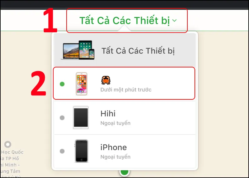 Chọn thiết bị mà bạn muốn định vị vị trí 
