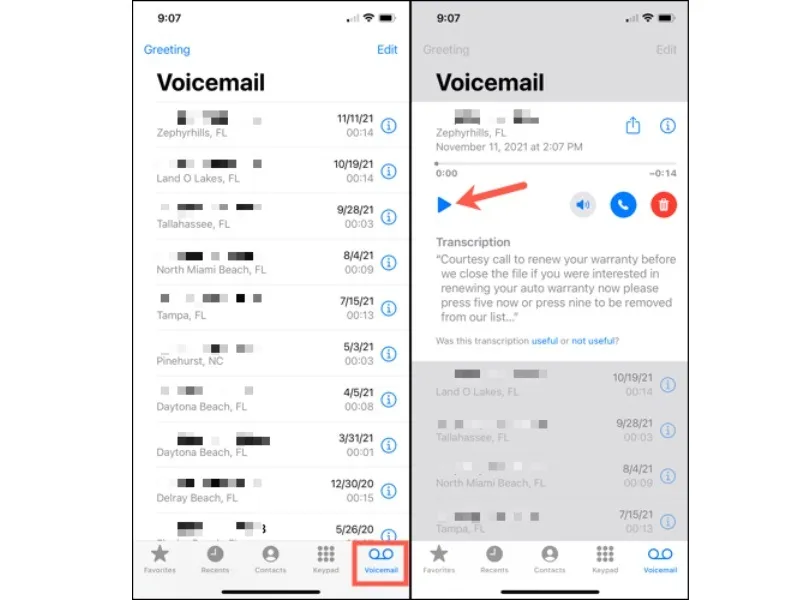 Mở hộp thư thoại trên iPhone ở phần tin nhắn