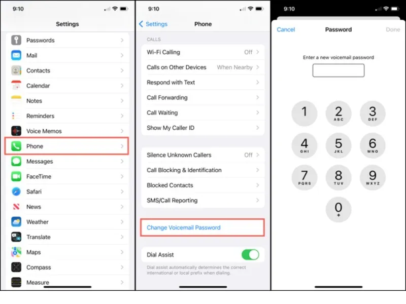 Đổi mật khẩu hộp thư thoại trên di động iPhone