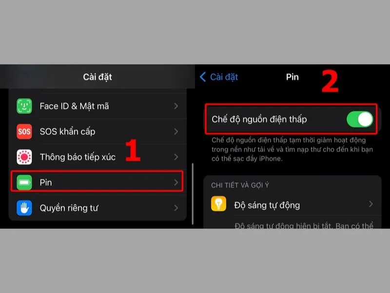 Kích hoạt Chế độ nguồn điện thấp để tiết kiệm pin iphone 12 pro max