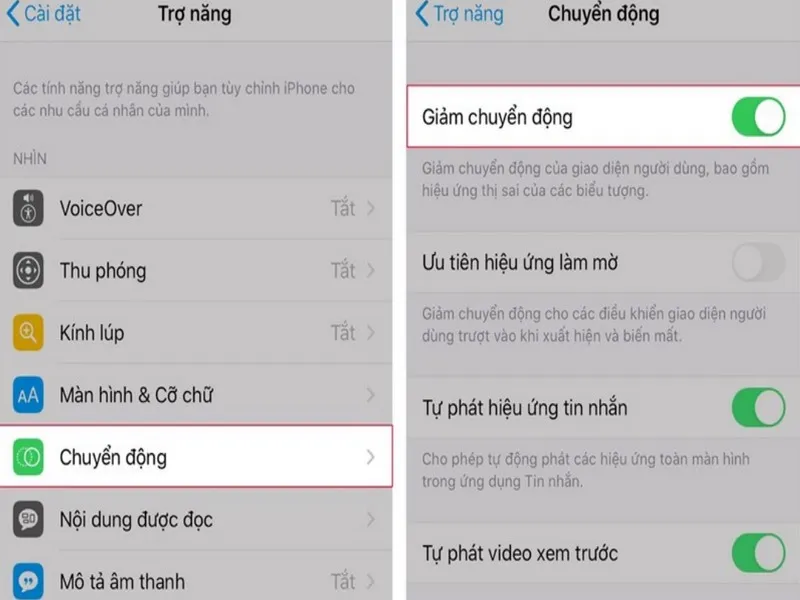 Tắt tính năng giảm chuyển động