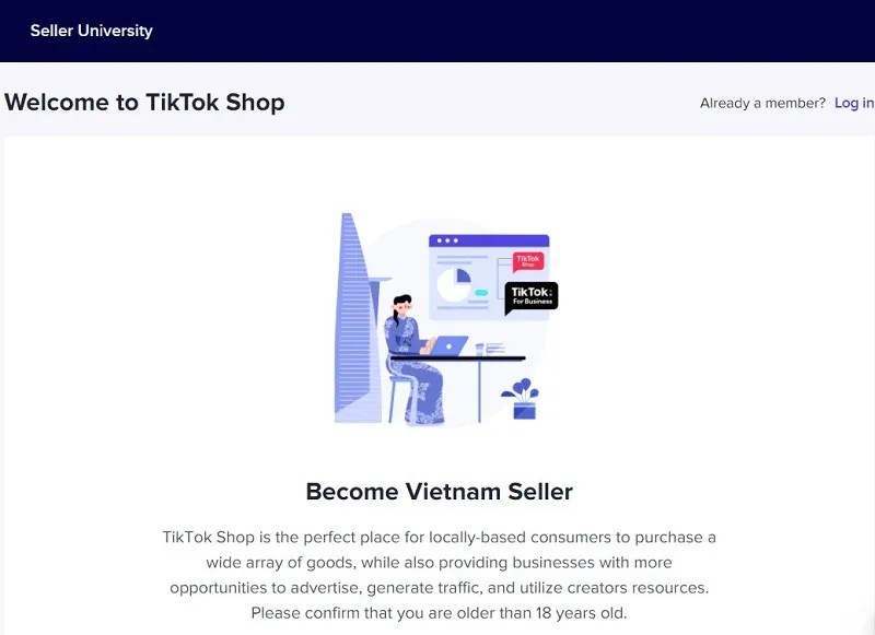 Truy cập link Tiktok Shop để đăng ký 