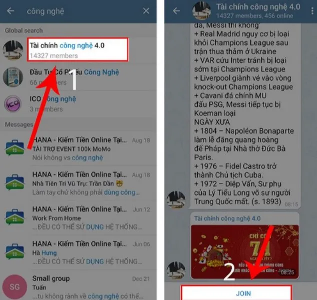 Cách tìm group Telegram trên iPhone