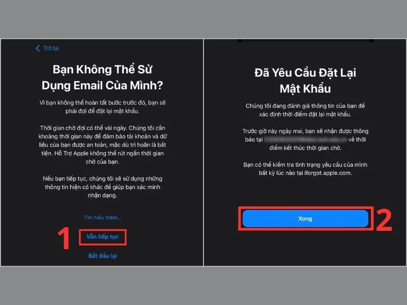 Hoàn tất tìm tài khoản icloud qua số điện thoại