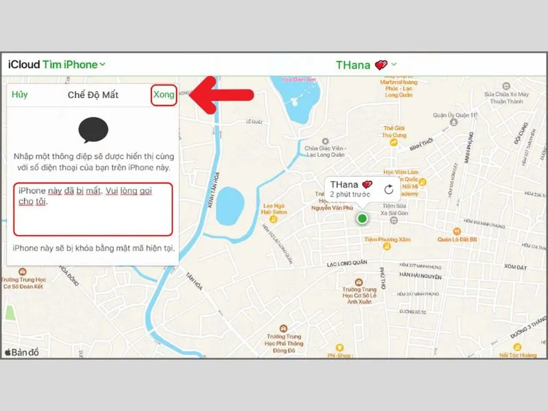 Nhập lời nhắn rồi nhấn Xong