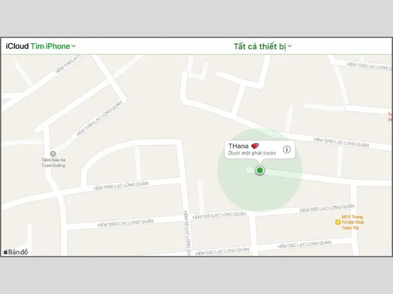 Bản đồ hiển thị Tính năng Find My iPhone