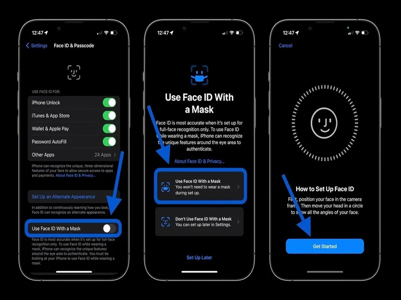 Cài đặt sử dụng Face ID khi sử dụng khẩu trang