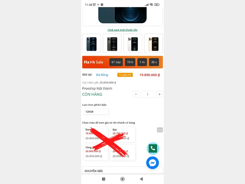 Lưu ý không chọn vào các phiên bản màu 