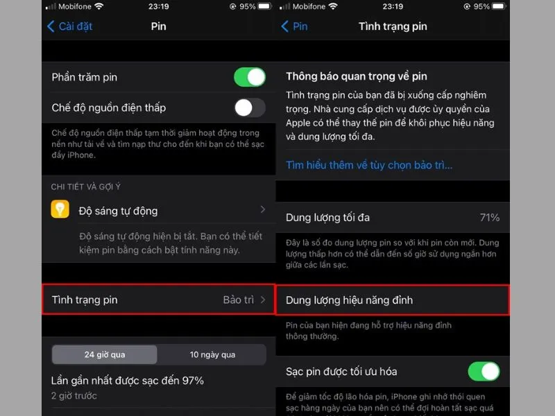 Kiểm tra độ chai pin iPhone trực tiếp trong cài đặt