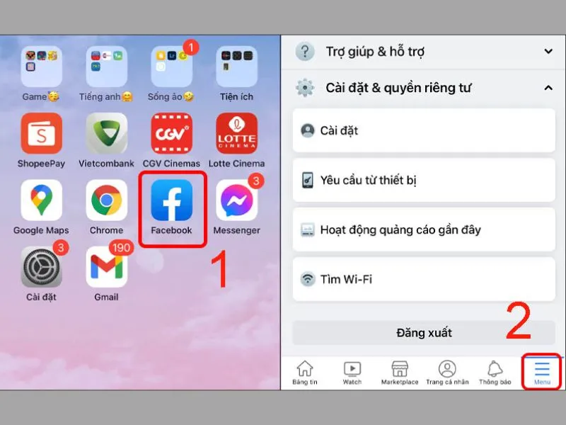 Truy cập facebook và xóa bộ nhớ đệm facebook trên iphone