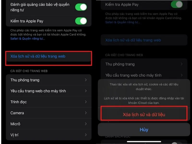 Chọn xóa lịch sử và dữ liệu để hoàn tất