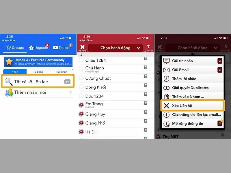 Bấm xác nhận xóa các liên hệ trong Danh bạ Iphone