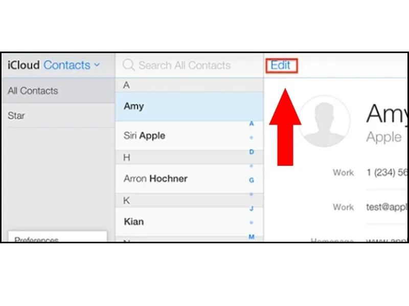 Xóa danh bạ trùng lặp trên iPhone - Chọn nút “Edit”