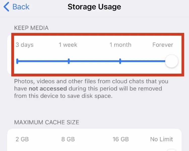 Cài đặt thời gian để xóa dữ liệu Telegram trên iPhone