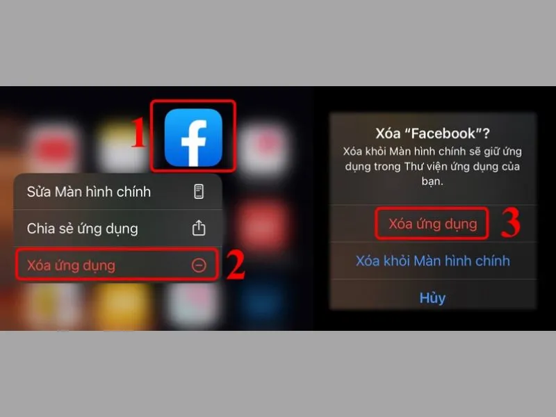 Xoá dữ liệu Facebook trên iPhone bằng cách xóa App Facebook