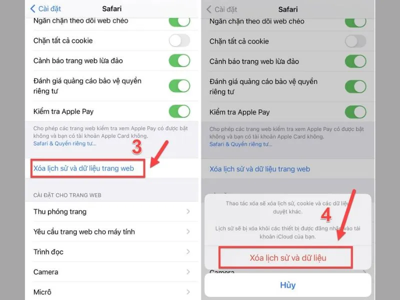 xóa lịch sử tìm kiếm trên iPhone