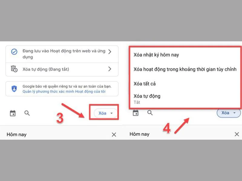 Xóa nhật ký hoạt động để làm sạch lịch sử tìm kiếm trên Google Account