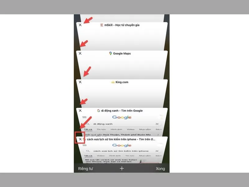Tắt đa nhiệm, xóa lịch sử tìm kiếm trên Safari của iPhone