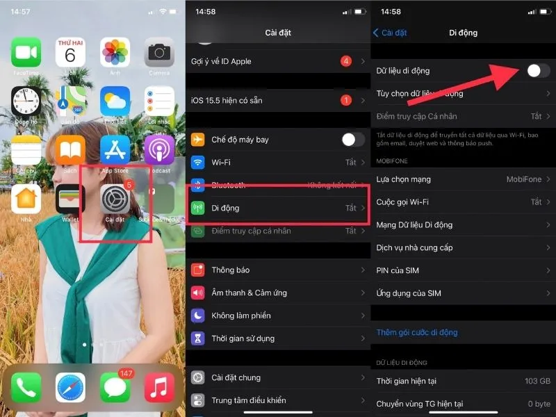 Tắt và bật lại sử dụng dữ liệu để sửa Zalo không gọi được trên iPhone