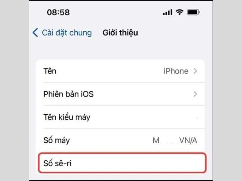 Ghi nhớ số Series ở mục này để kiểm tra