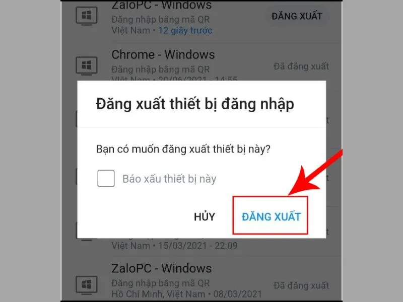 Nhấn đăng xuất - cách thoát Zalo trên máy tính bằng điện thoại iPhone