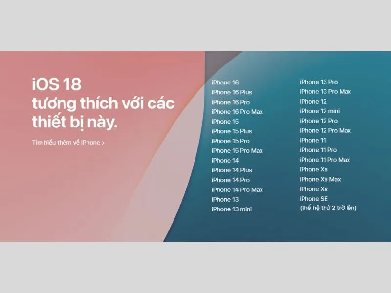 danh sach cap nhat ios 18
