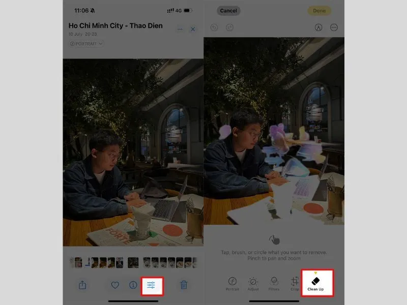 Sử dụng tính năng Clean Up trên iPhone có iOS 18 để Cách xóa vật thừa trên ảnh iPhone