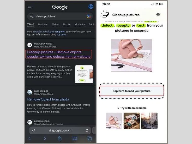 cách xóa vật thừa trên ảnh iPhone thông qua website