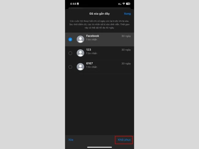 Khôi phục tin trong thùng rác tin nhắn trên iphone
