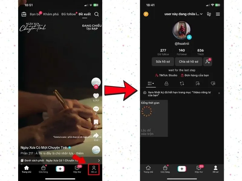 Mở giao diện hồ sơ cá nhân để làm cách ẩn danh sách theo dõi trên TikTok