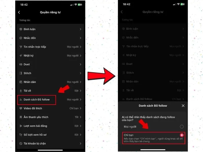 Cách ẩn danh sách theo dõi trên TikTok trong cài đặt riêng tư