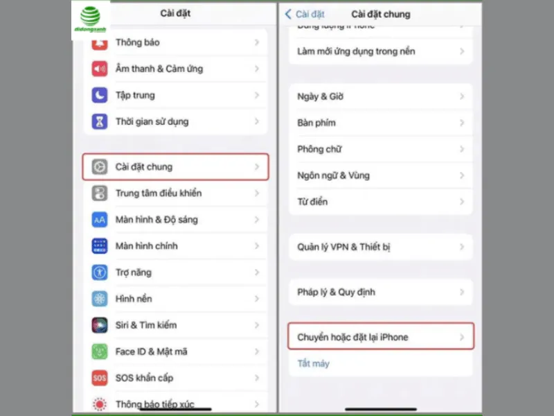 chuyển hoặc đặt lại iphone