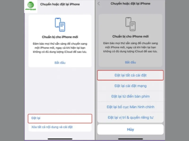 đặt lại cài đặt gốc cho iPhone