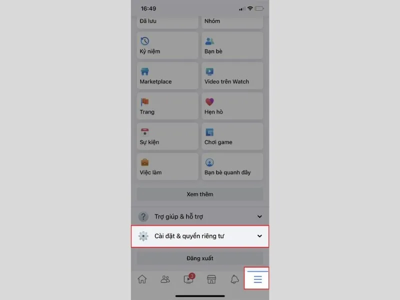 Mở Menu trên Facebook để chỉnh sửa