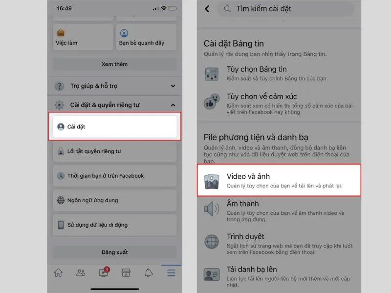 Tìm kiếm và chọn vào mục Video & Ảnh