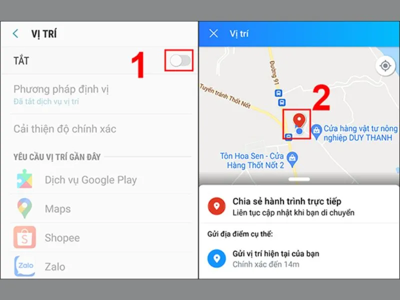 2 lựa chọn chia sẻ vị trí