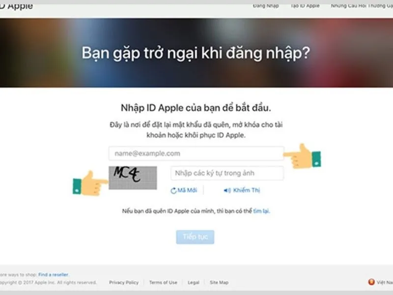 Đặt lại mật khẩu cho tài khoản iCloud