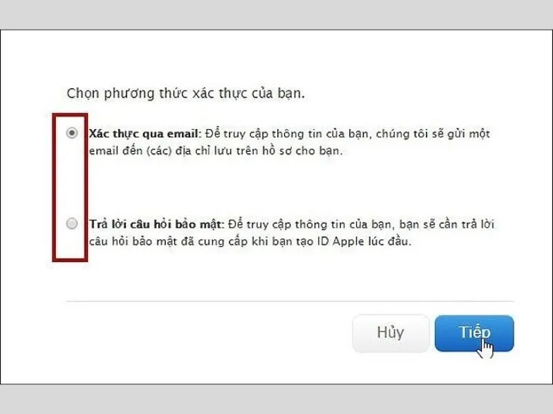 Chọn Email là phương tiện nhận thông tin