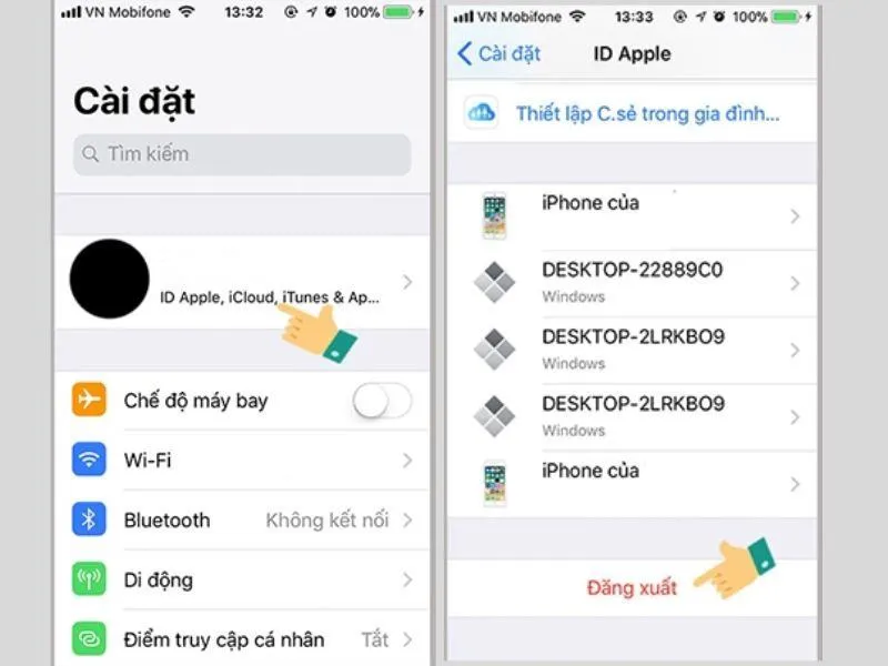 Đăng xuất để lấy lại mật khẩu iCloud