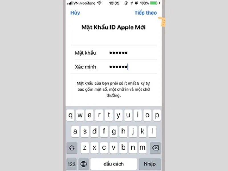 Nhập mật khẩu mới trên iPhone