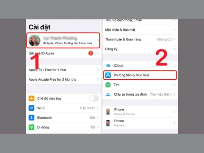 Vào phần Phương tiện & Mục mua
