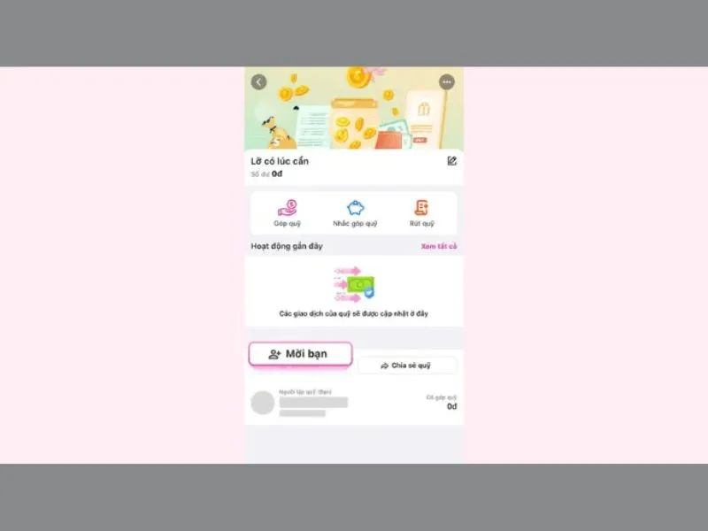 Nhấn nút mời bạn vào quỹ nhóm