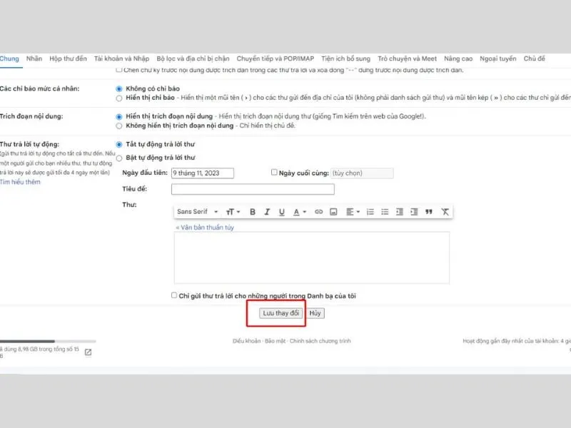 Lưu các thay đổi Cách thu hồi email đã gửi