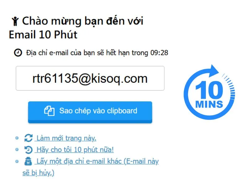 Tạo gmail ảo với 10MinuteMail
