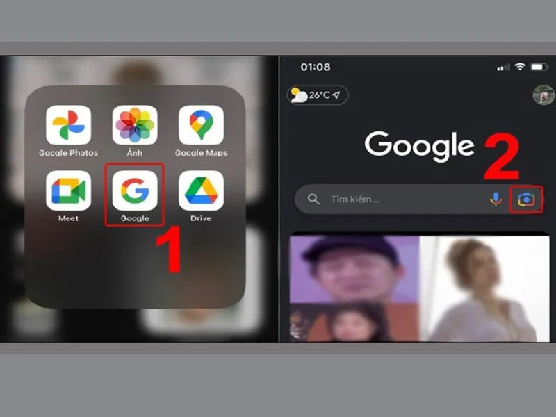 Vào Google chọn tính năng tìm kiếm bằng hình ảnh trên iPhone