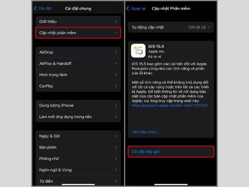 Cập nhật phiên bản mới nhất theo mỗi thiết bị iPhone